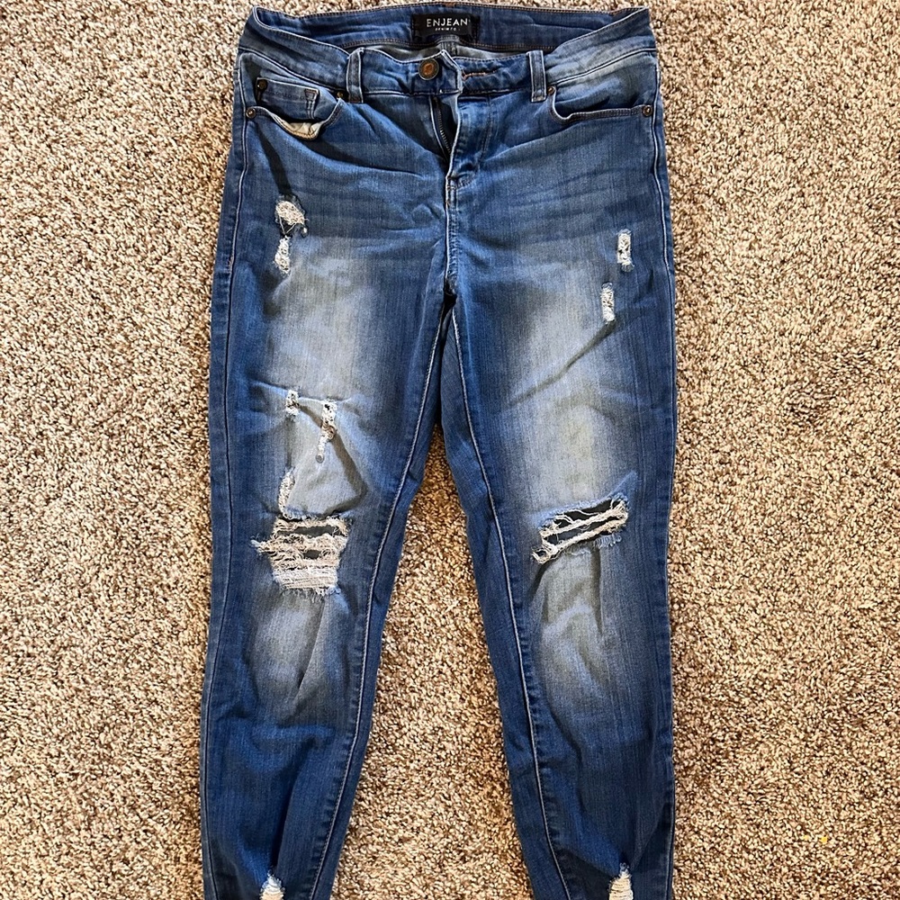 Fuzjeans Women's Distressed Skinny Jeans - Dark Blue